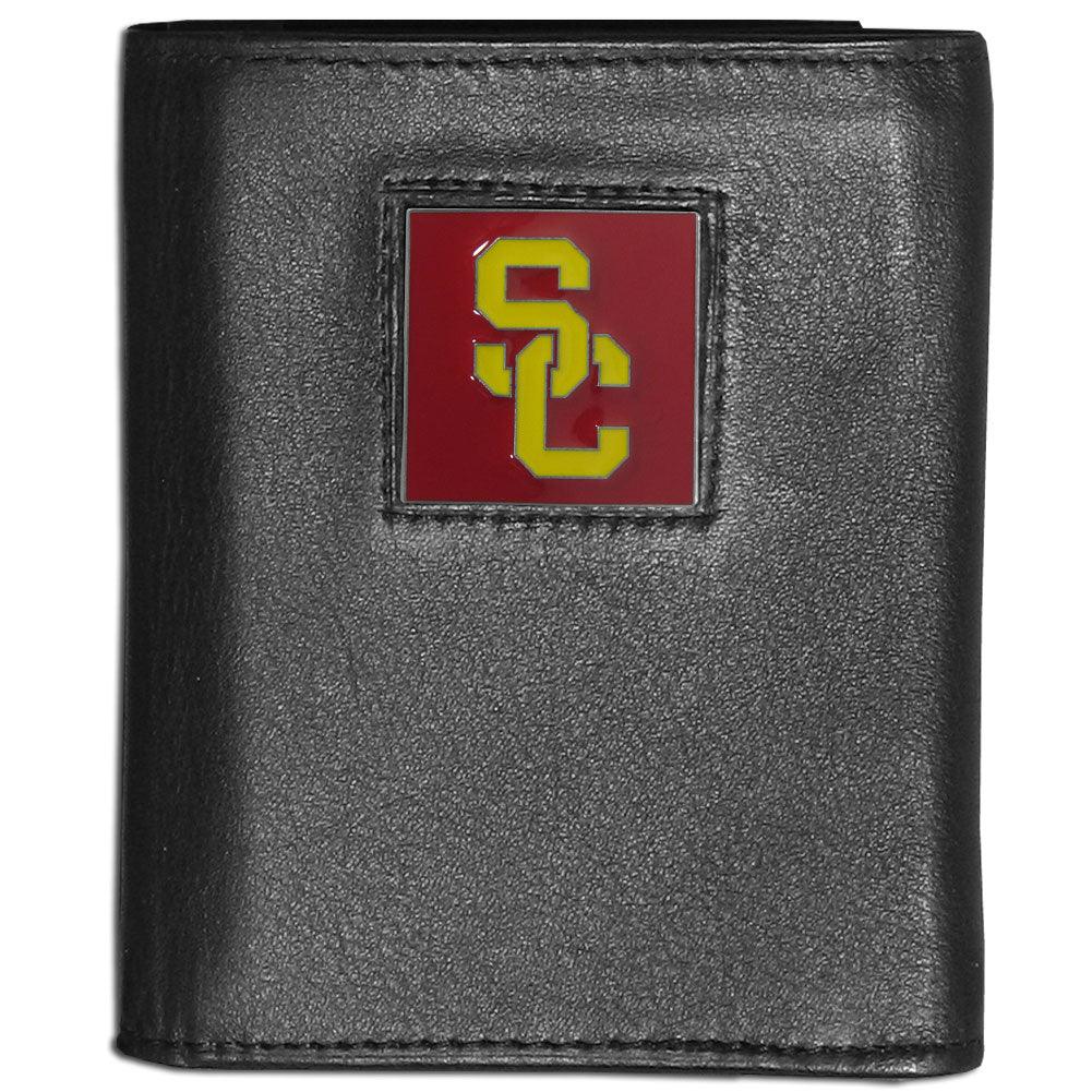 USC Trojans Deluxe Leather Tri-fold Wallet Packaged in Gift Box - Flyclothing LLC