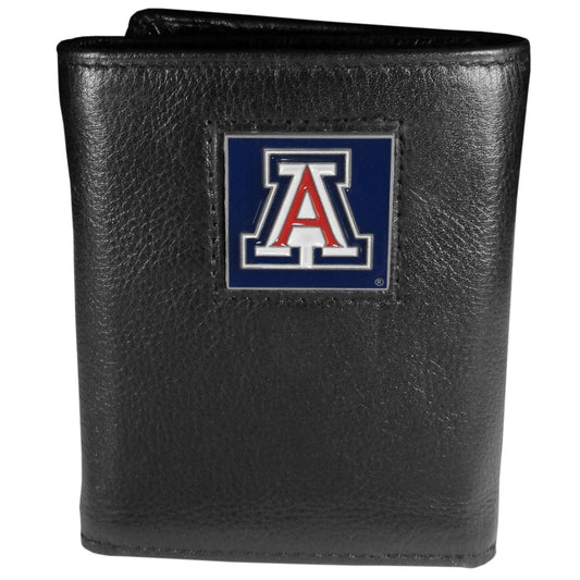 Arizona Wildcats Deluxe Leather Tri-fold Wallet Packaged in Gift Box - Siskiyou Buckle