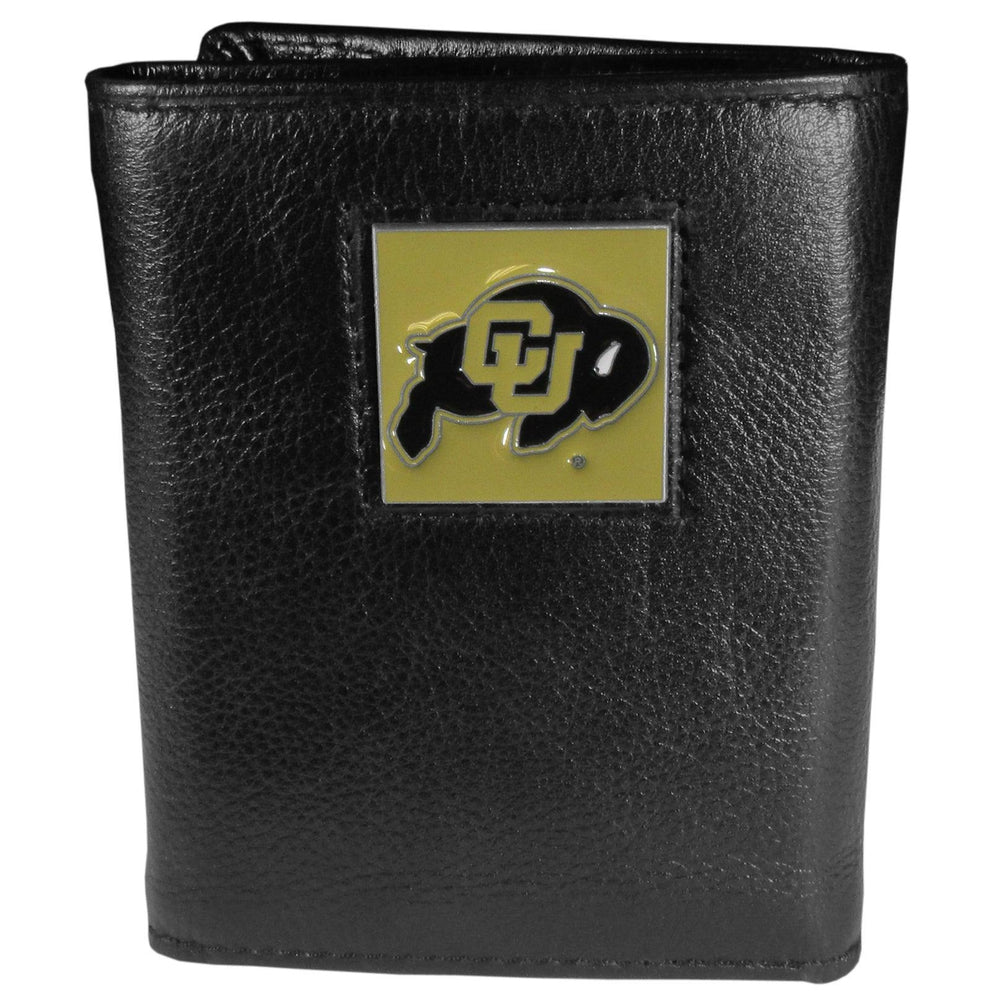 Colorado Buffaloes Deluxe Leather Tri-fold Wallet Packaged in Gift Box - Siskiyou Buckle