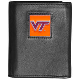 Virginia Tech Hokies Deluxe Leather Tri-fold Wallet Packaged in Gift Box - Siskiyou Buckle - Flyclothing LLC