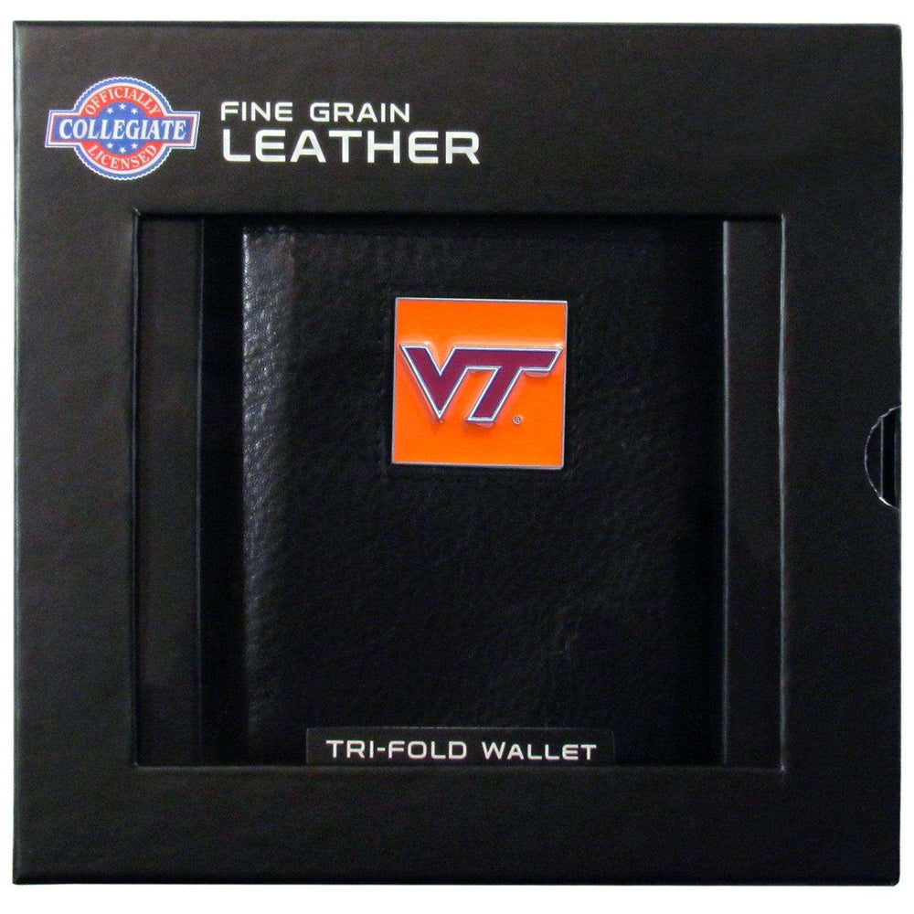 Virginia Tech Hokies Deluxe Leather Tri-fold Wallet Packaged in Gift Box - Siskiyou Buckle - Flyclothing LLC