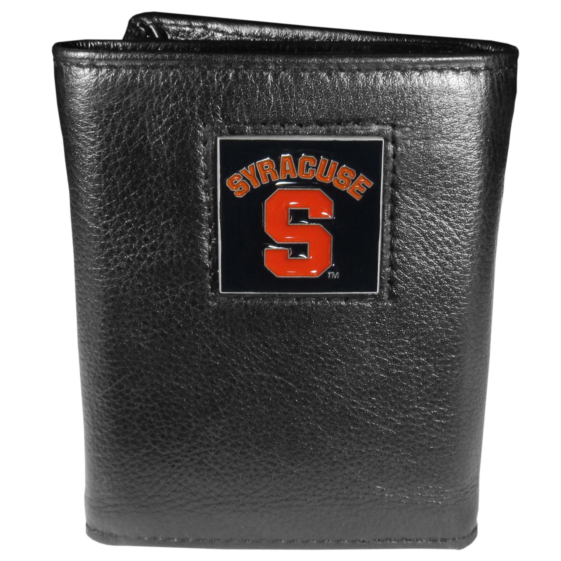 Syracuse Orange Deluxe Leather Tri-fold Wallet Packaged in Gift Box - Flyclothing LLC