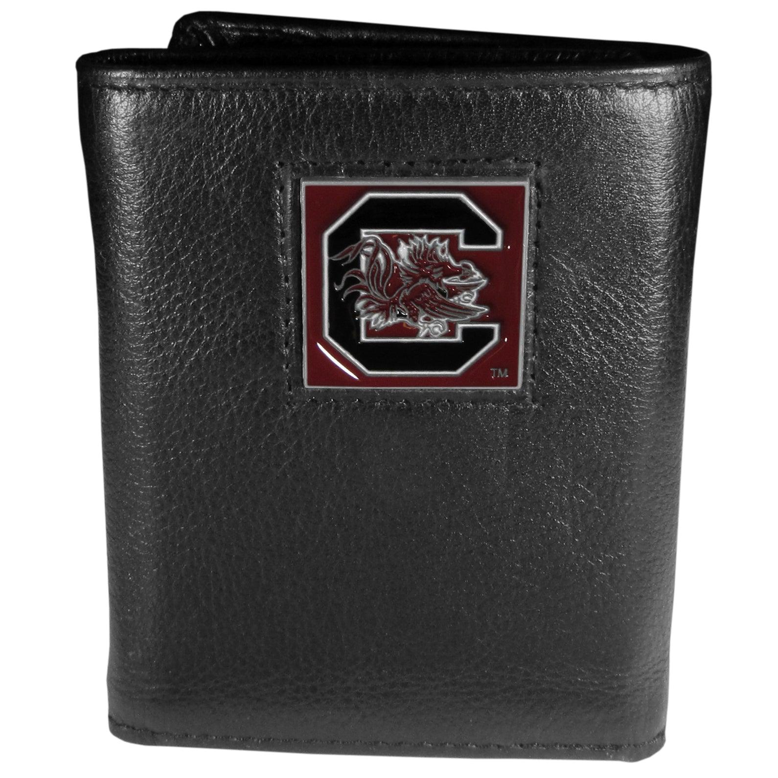 S. Carolina Gamecocks Deluxe Leather Tri-fold Wallet Packaged in Gift Box - Flyclothing LLC