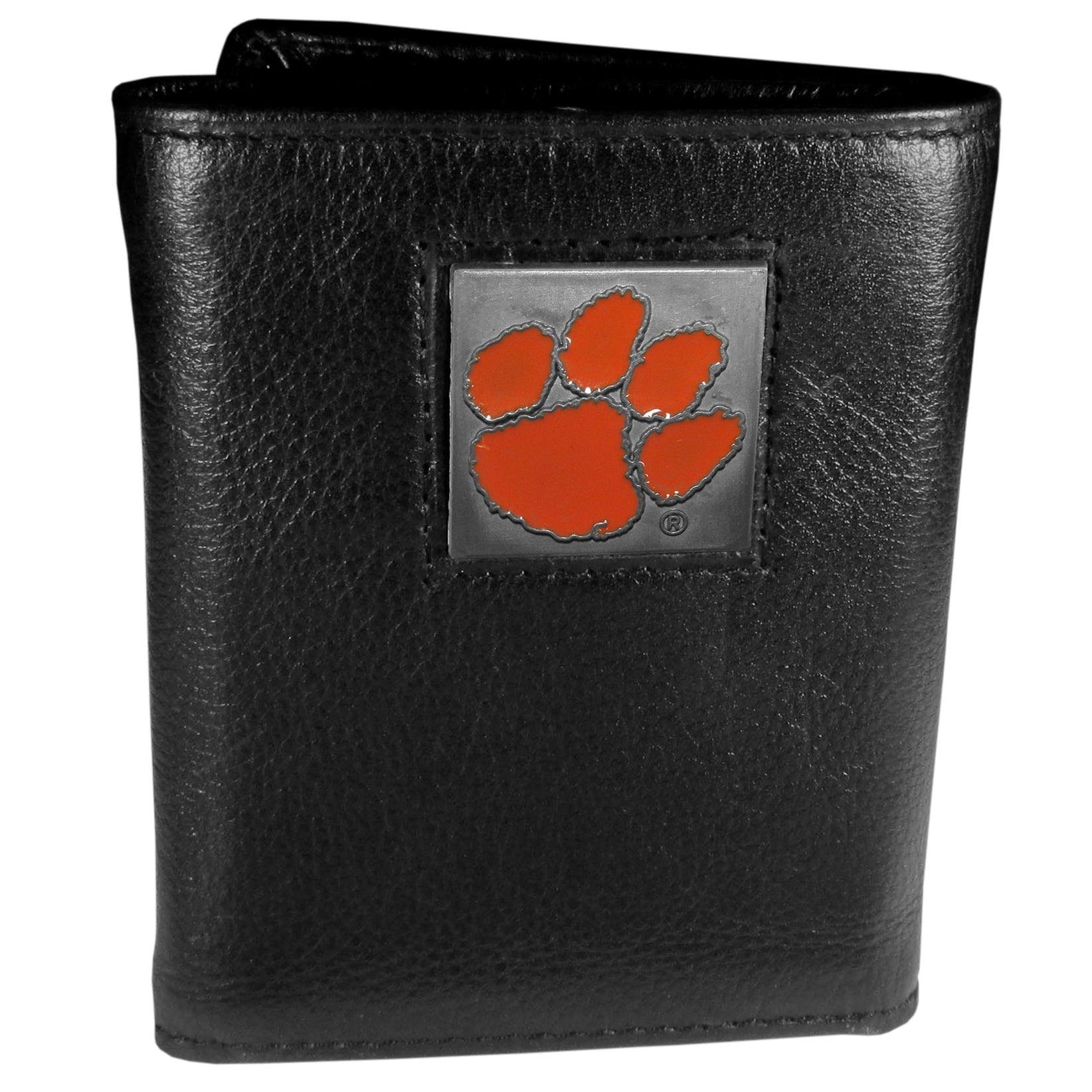Clemson Tigers Deluxe Leather Tri-fold Wallet Packaged in Gift Box - Siskiyou Buckle
