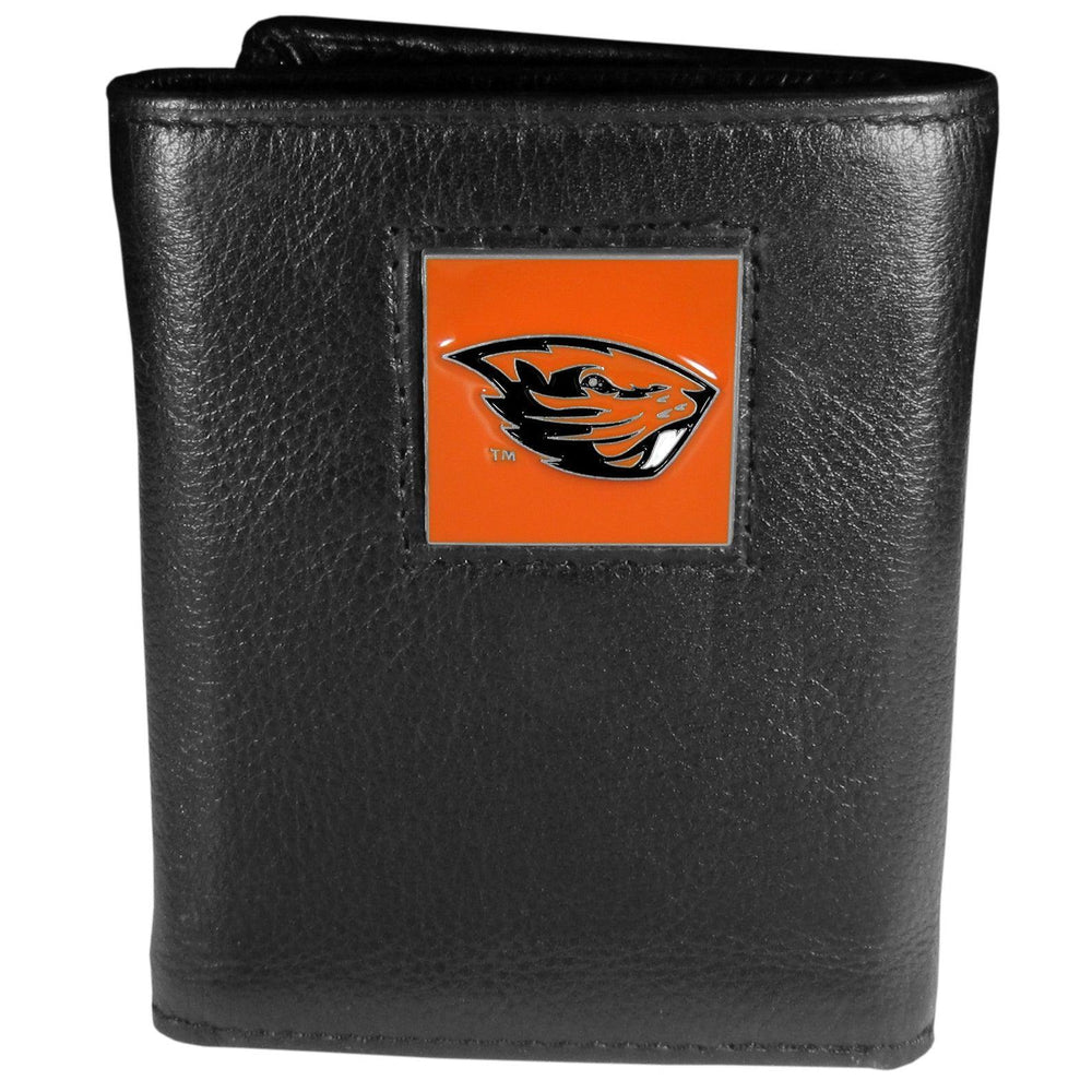 Oregon St. Beavers Deluxe Leather Tri-fold Wallet Packaged in Gift Box - Siskiyou Buckle