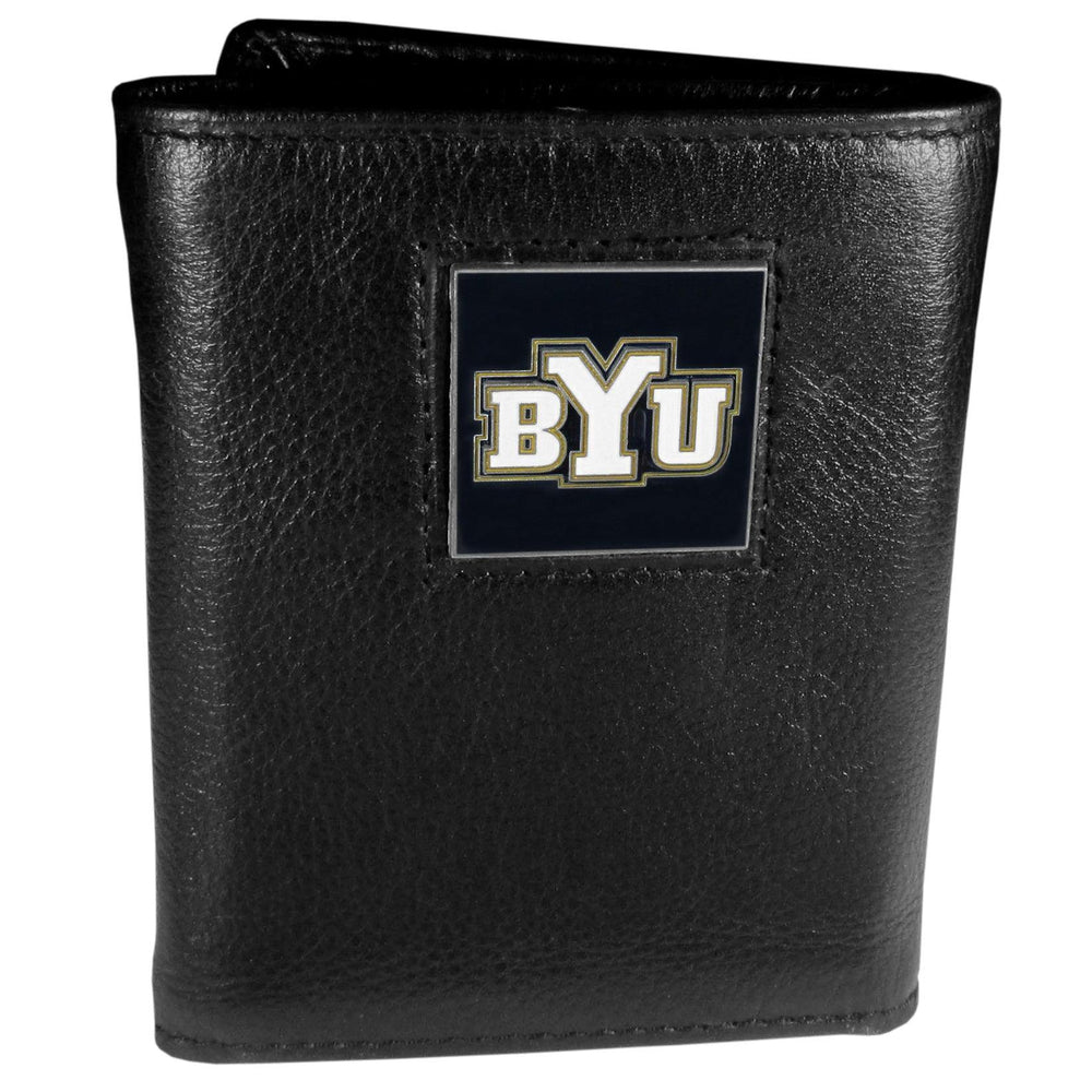 BYU Cougars Deluxe Leather Tri-fold Wallet Packaged in Gift Box - Siskiyou Buckle