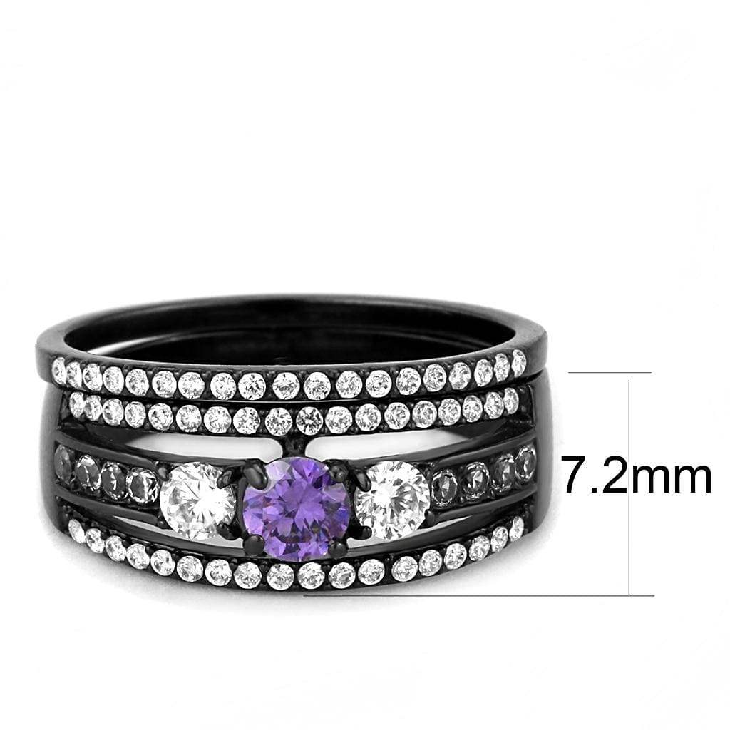 Alamode IP Black(Ion Plating) Stainless Steel Ring with AAA Grade CZ in Amethyst - Alamode - Flyclothing LLC