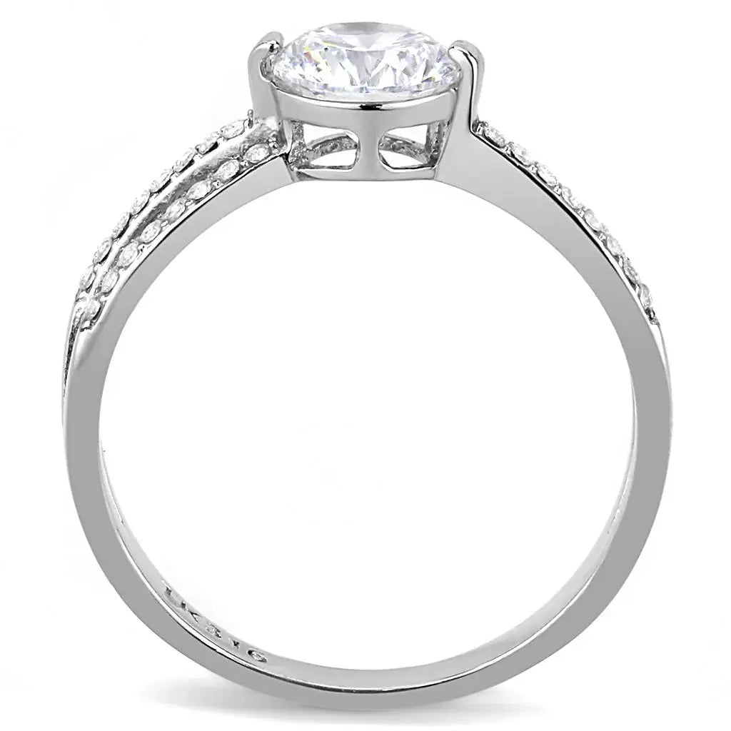 Alamode High polished (no plating) Stainless Steel Ring with AAA Grade CZ in Clear - Alamode - Flyclothing LLC