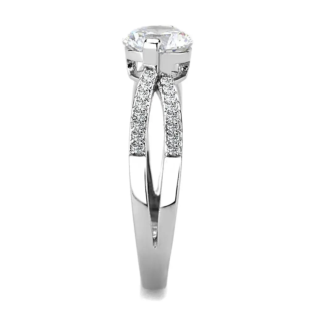Alamode High polished (no plating) Stainless Steel Ring with AAA Grade CZ in Clear - Alamode - Flyclothing LLC