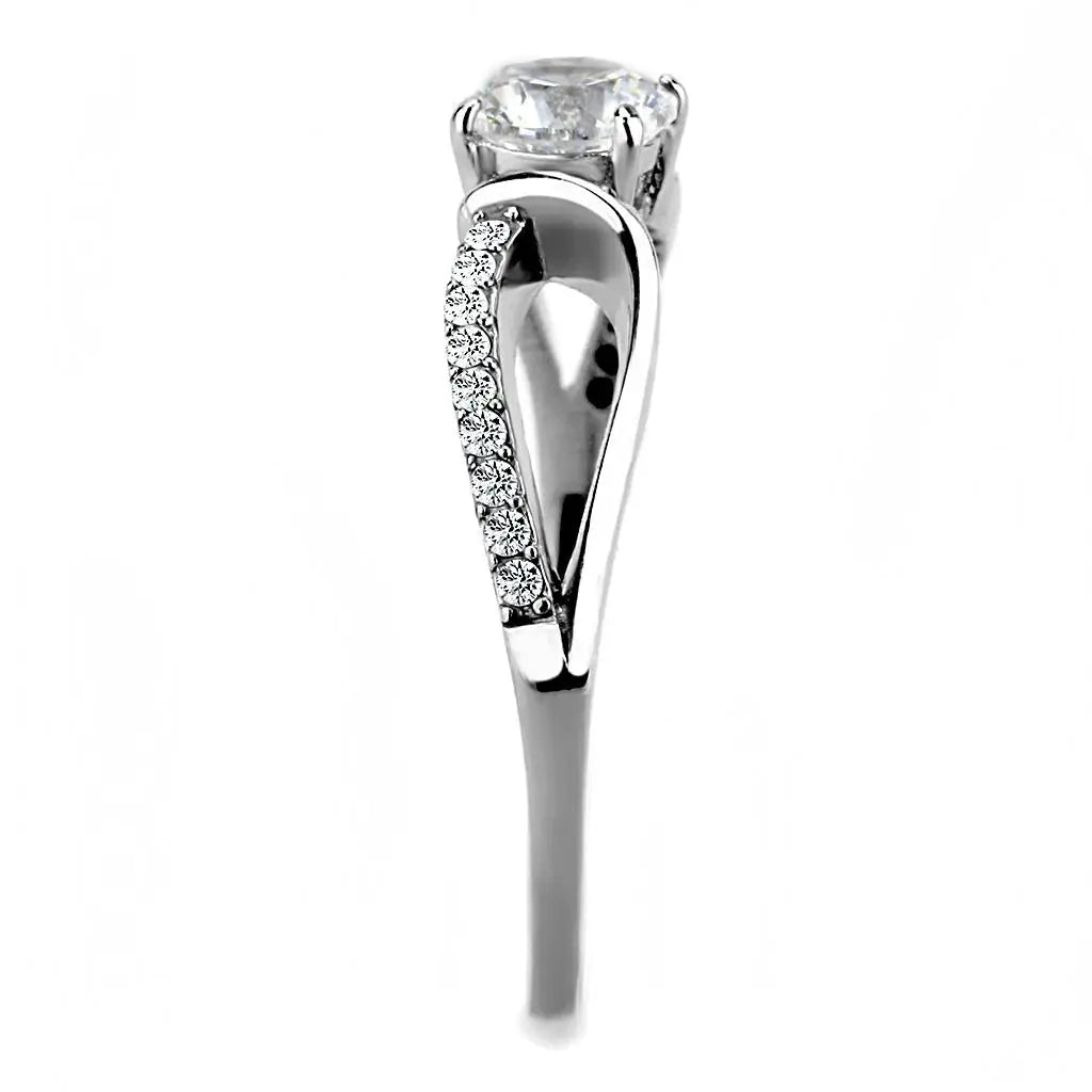 Alamode High polished (no plating) Stainless Steel Ring with AAA Grade CZ in Clear - Alamode - Flyclothing LLC
