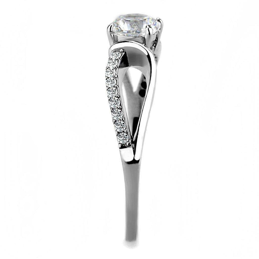 Alamode High polished (no plating) Stainless Steel Ring with AAA Grade CZ in Clear - Alamode - Flyclothing LLC