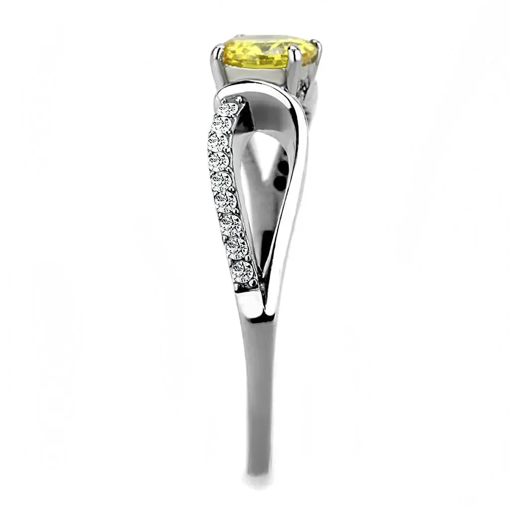 Alamode High polished (no plating) Stainless Steel Ring with AAA Grade CZ in Topaz - Alamode - Flyclothing LLC