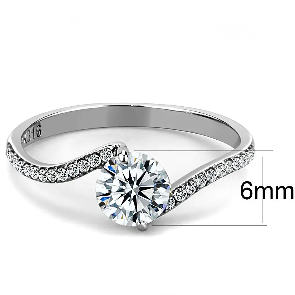Alamode High polished (no plating) Stainless Steel Ring with AAA Grade CZ in Clear - Alamode - Flyclothing LLC