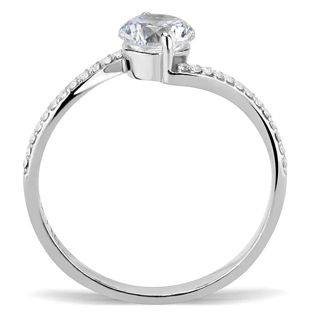 Alamode High polished (no plating) Stainless Steel Ring with AAA Grade CZ in Clear - Alamode - Flyclothing LLC
