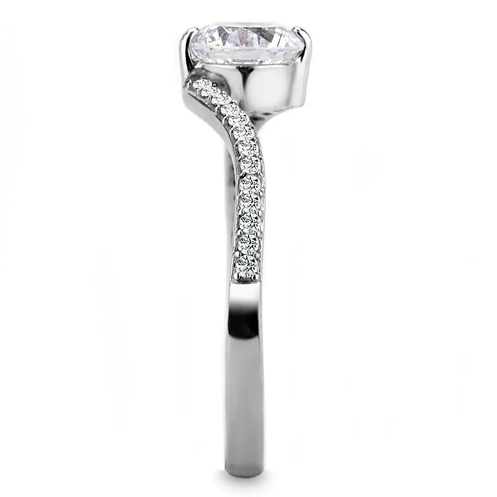 Alamode High polished (no plating) Stainless Steel Ring with AAA Grade CZ in Clear - Alamode - Flyclothing LLC