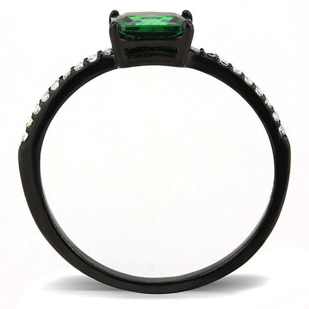 Alamode IP Black(Ion Plating) Stainless Steel Ring with AAA Grade CZ in Emerald - Alamode - Flyclothing LLC