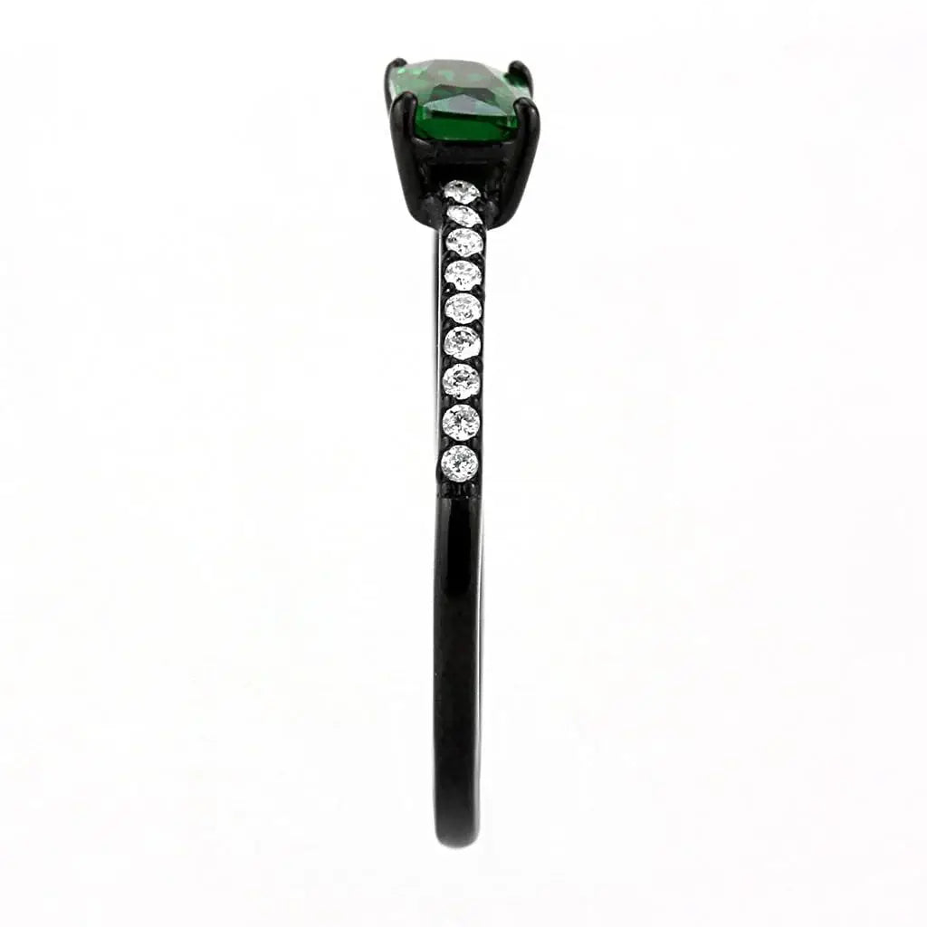 Alamode IP Black(Ion Plating) Stainless Steel Ring with AAA Grade CZ in Emerald - Alamode - Flyclothing LLC