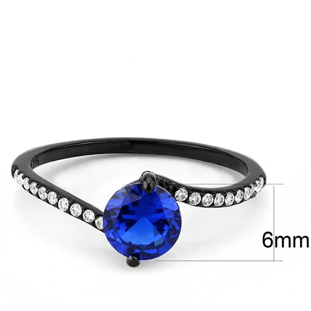 Alamode IP Black(Ion Plating) Stainless Steel Ring with Synthetic Spinel in London Blue - Alamode - Flyclothing LLC