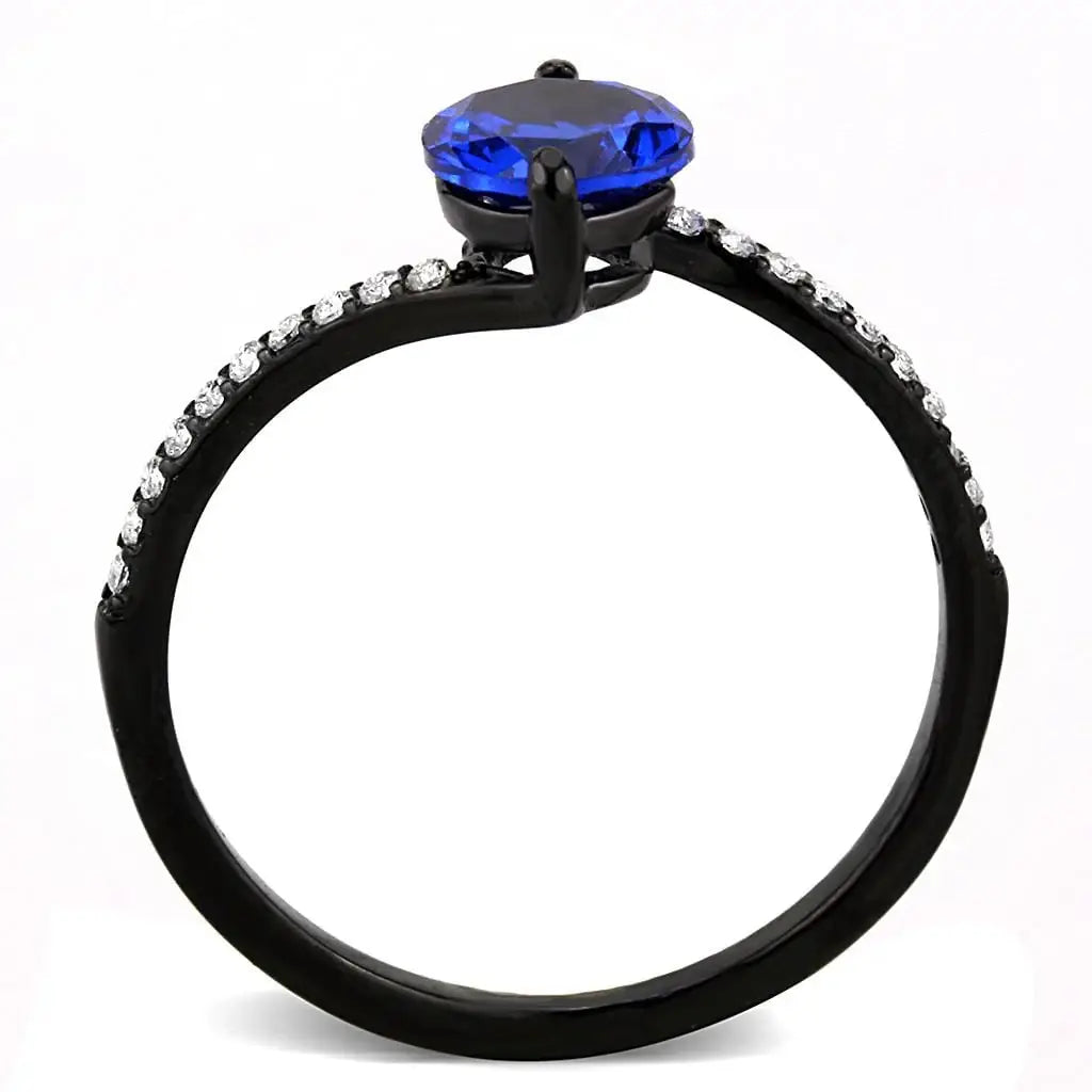 Alamode IP Black(Ion Plating) Stainless Steel Ring with Synthetic Spinel in London Blue - Alamode - Flyclothing LLC