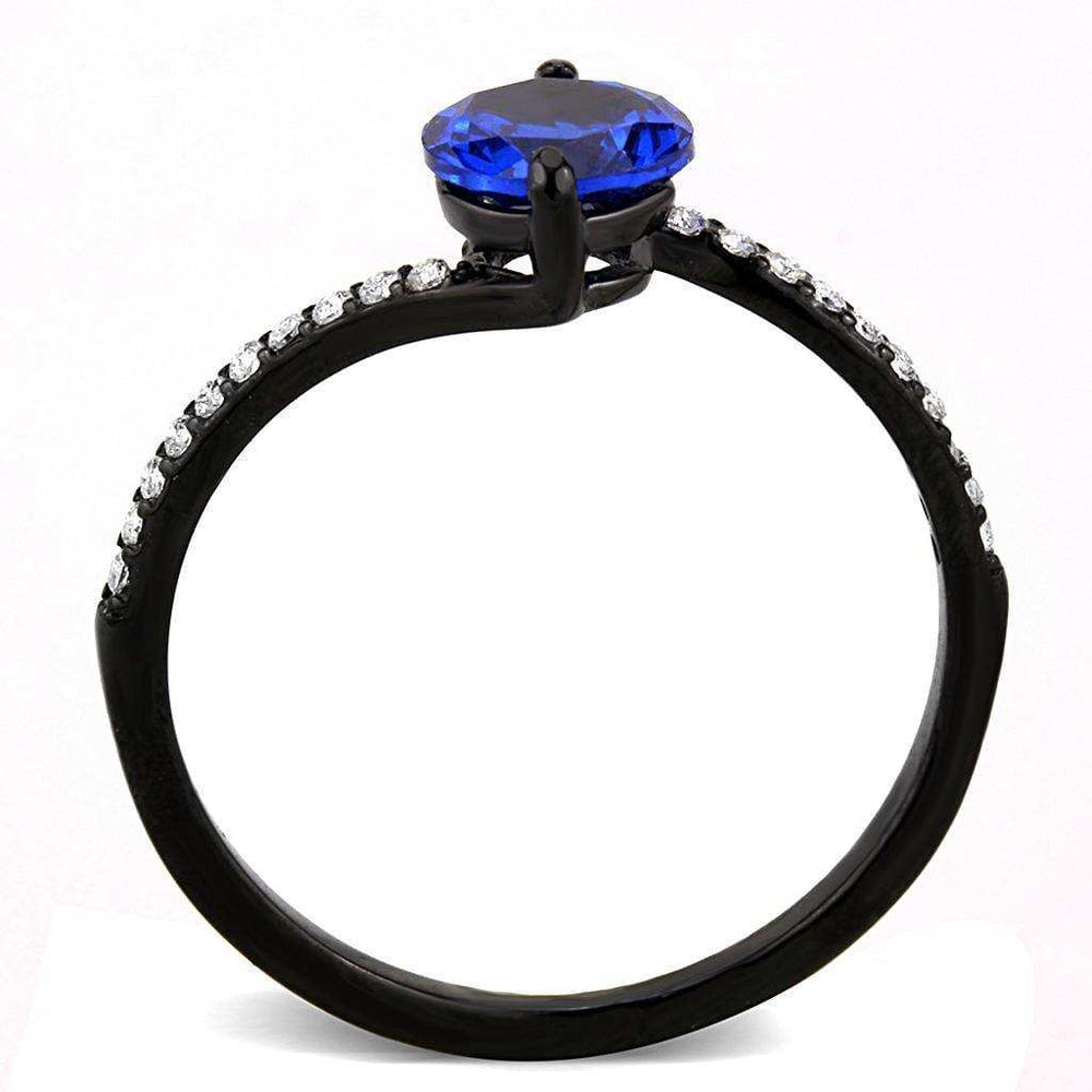 Alamode IP Black(Ion Plating) Stainless Steel Ring with Synthetic Spinel in London Blue - Alamode - Flyclothing LLC