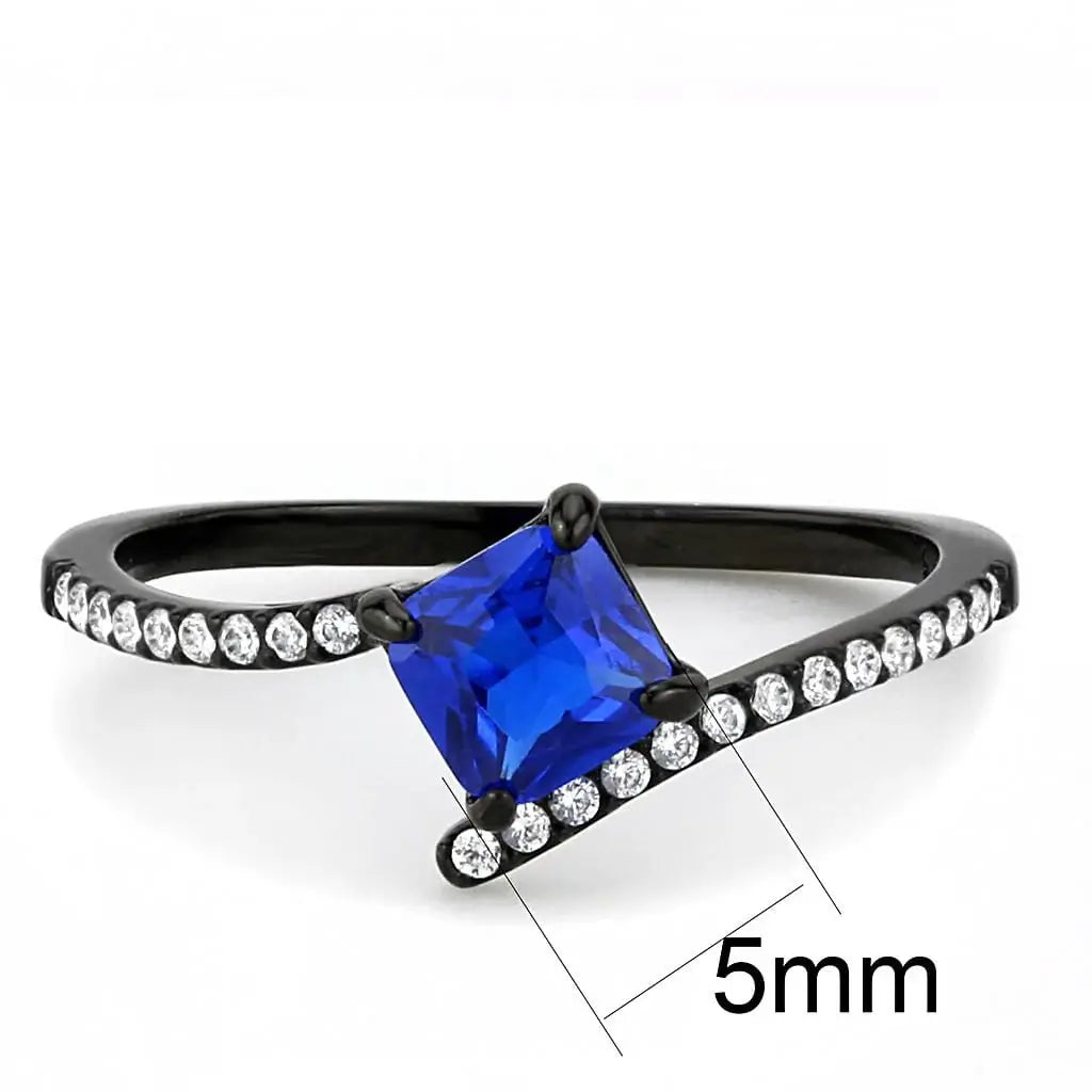Alamode IP Black(Ion Plating) Stainless Steel Ring with Synthetic Spinel in London Blue - Alamode - Flyclothing LLC