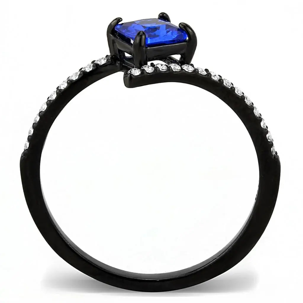 Alamode IP Black(Ion Plating) Stainless Steel Ring with Synthetic Spinel in London Blue - Alamode - Flyclothing LLC