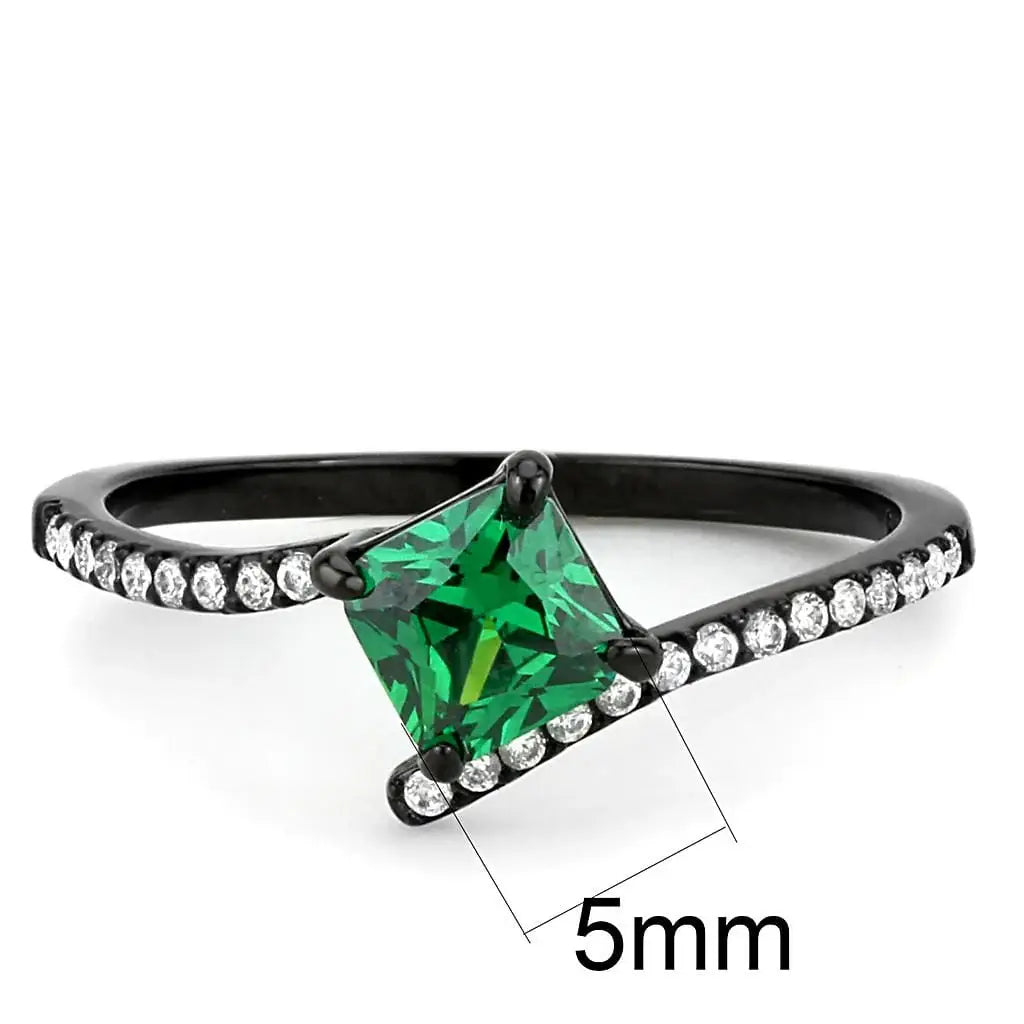 Alamode IP Black(Ion Plating) Stainless Steel Ring with AAA Grade CZ in Emerald - Alamode - Flyclothing LLC