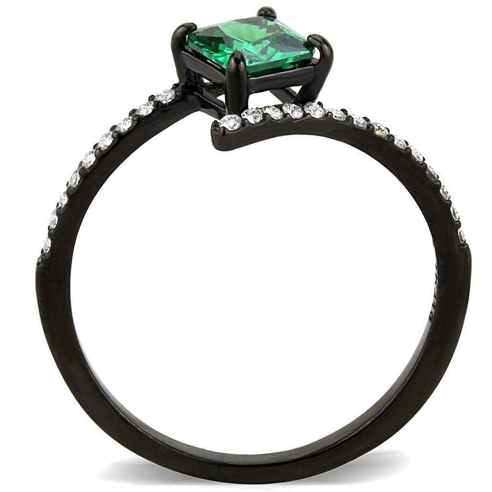 Alamode IP Black(Ion Plating) Stainless Steel Ring with AAA Grade CZ in Emerald - Alamode - Flyclothing LLC