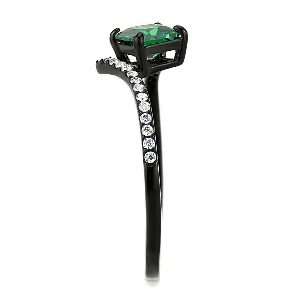 Alamode IP Black(Ion Plating) Stainless Steel Ring with AAA Grade CZ in Emerald - Alamode - Flyclothing LLC