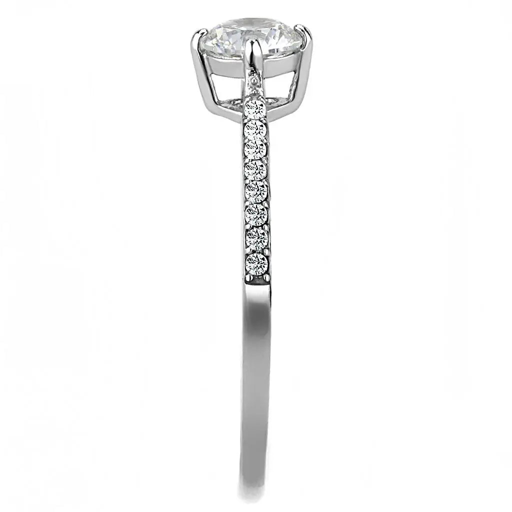 Alamode High polished (no plating) Stainless Steel Ring with AAA Grade CZ in Clear - Alamode - Flyclothing LLC