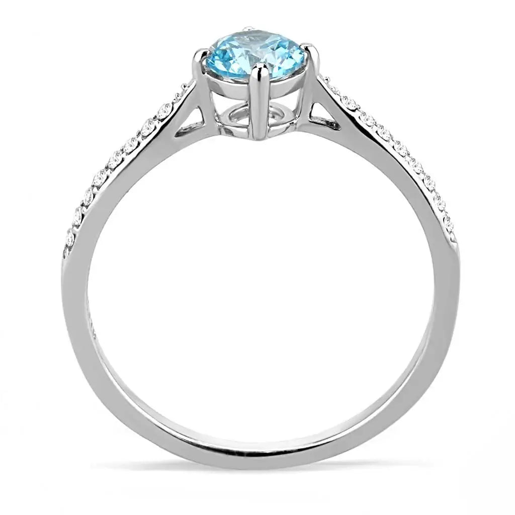 Alamode High polished (no plating) Stainless Steel Ring with AAA Grade CZ in Sea Blue - Alamode - Flyclothing LLC