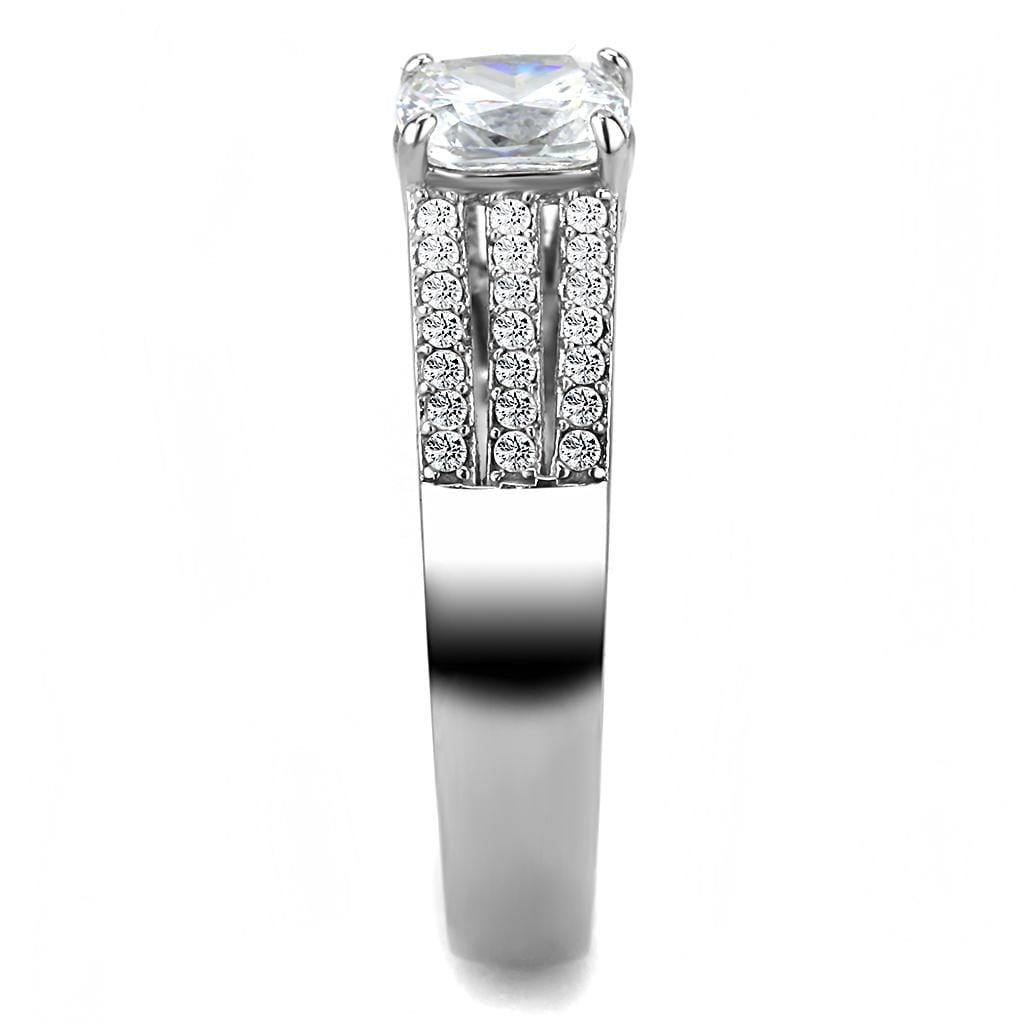 Alamode High polished (no plating) Stainless Steel Ring with Cubic in Clear - Alamode