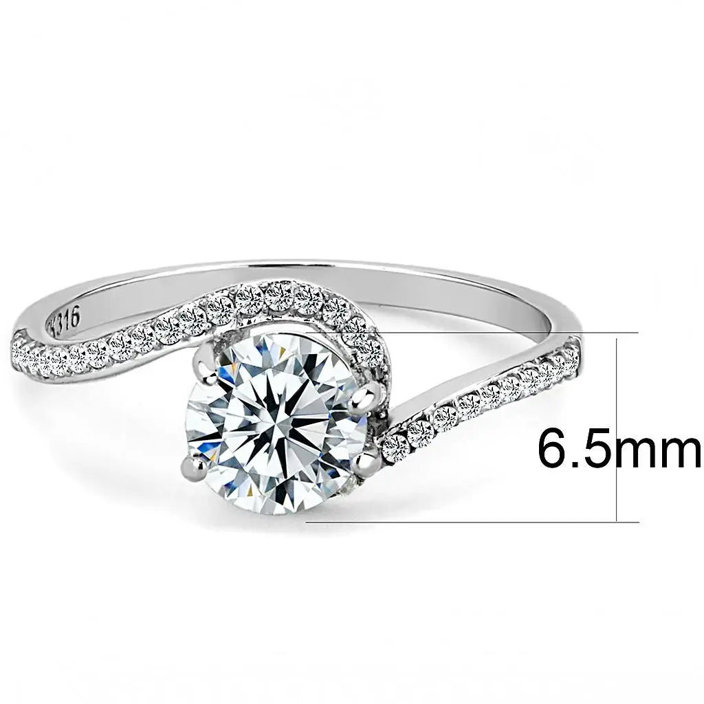 Alamode High polished (no plating) Stainless Steel Ring with AAA Grade CZ in Clear - Alamode - Flyclothing LLC