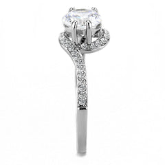 Alamode High polished (no plating) Stainless Steel Ring with AAA Grade CZ in Clear - Alamode