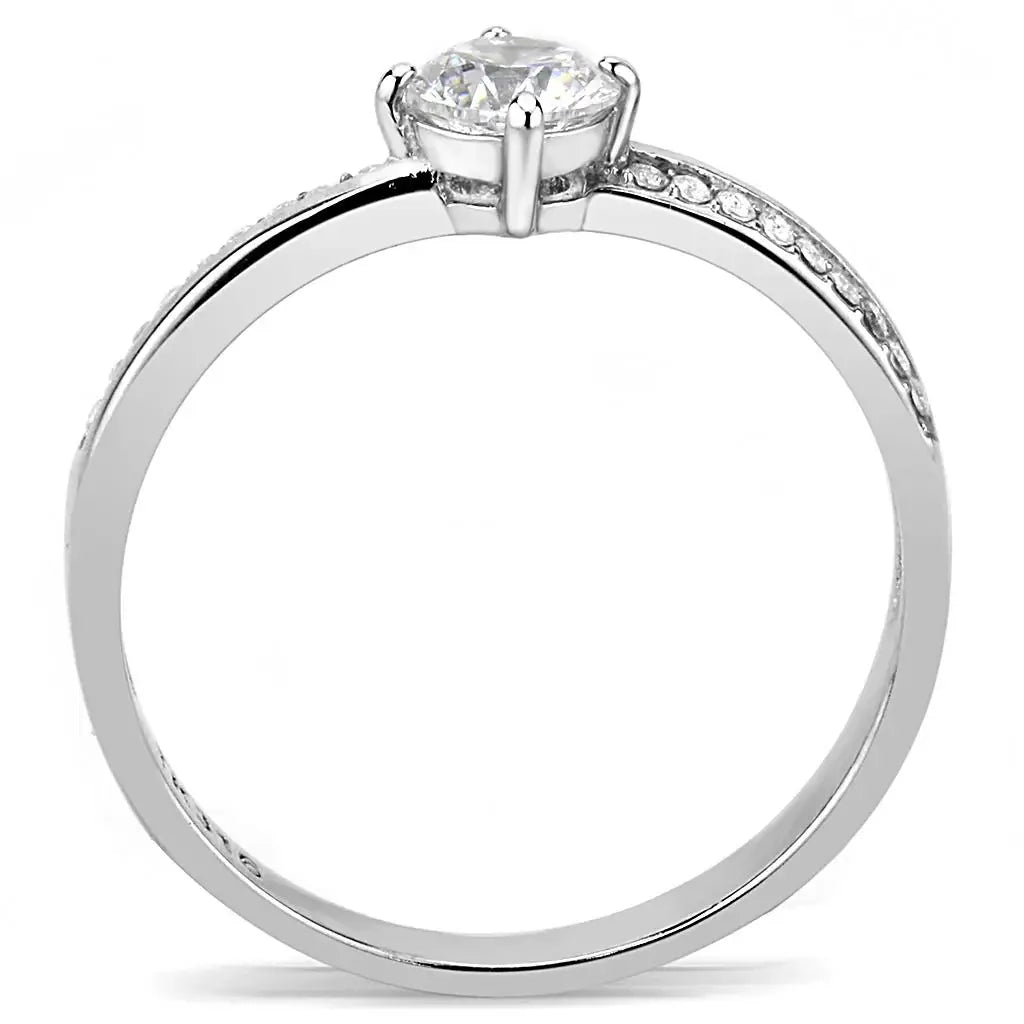 Alamode High polished (no plating) Stainless Steel Ring with AAA Grade CZ in Clear - Alamode - Flyclothing LLC