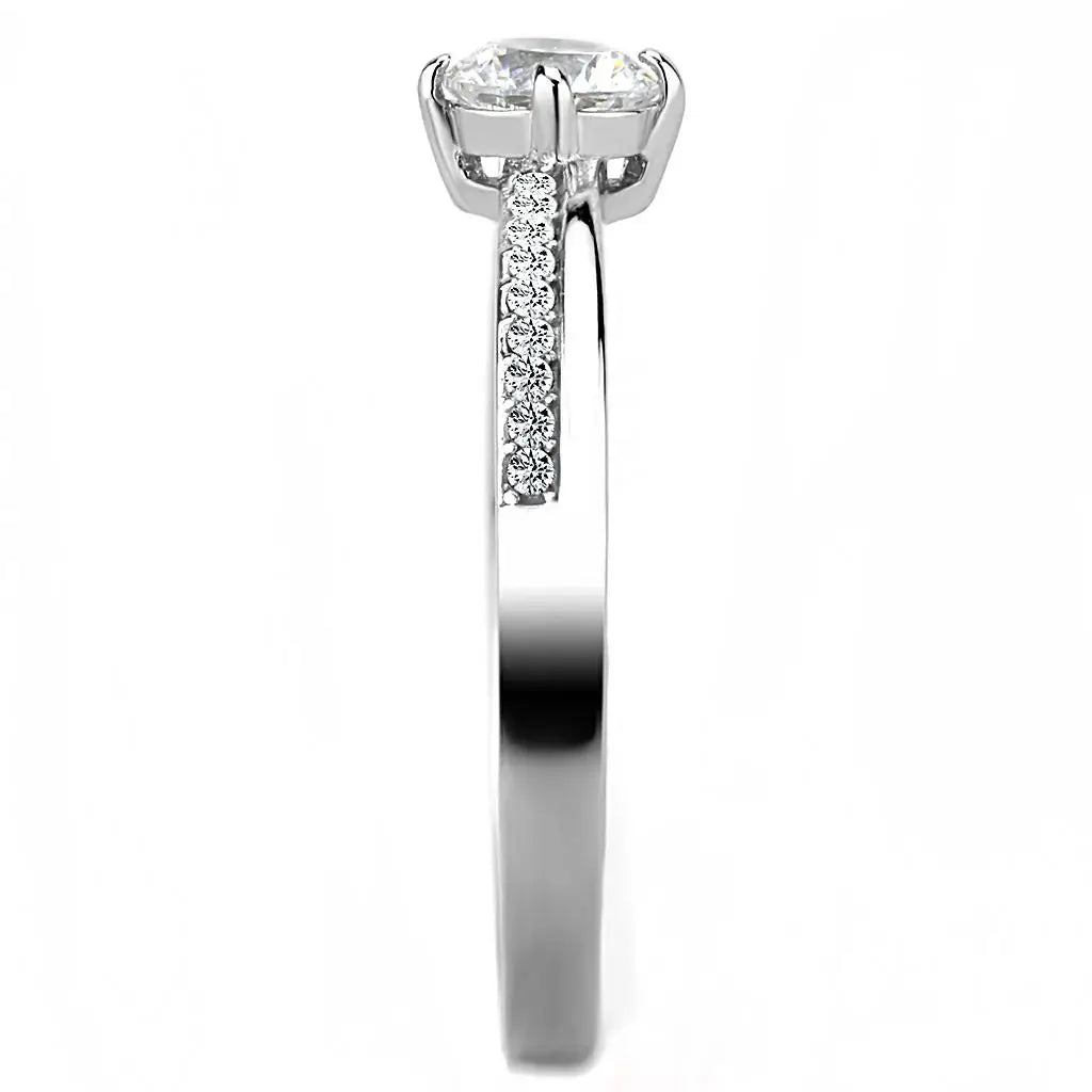 Alamode High polished (no plating) Stainless Steel Ring with AAA Grade CZ in Clear - Alamode - Flyclothing LLC