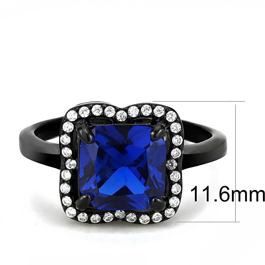 Alamode IP Black(Ion Plating) Stainless Steel Ring with Synthetic Spinel in London Blue - Alamode - Flyclothing LLC