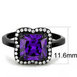 Alamode IP Black(Ion Plating) Stainless Steel Ring with AAA Grade CZ in Amethyst - Alamode - Flyclothing LLC