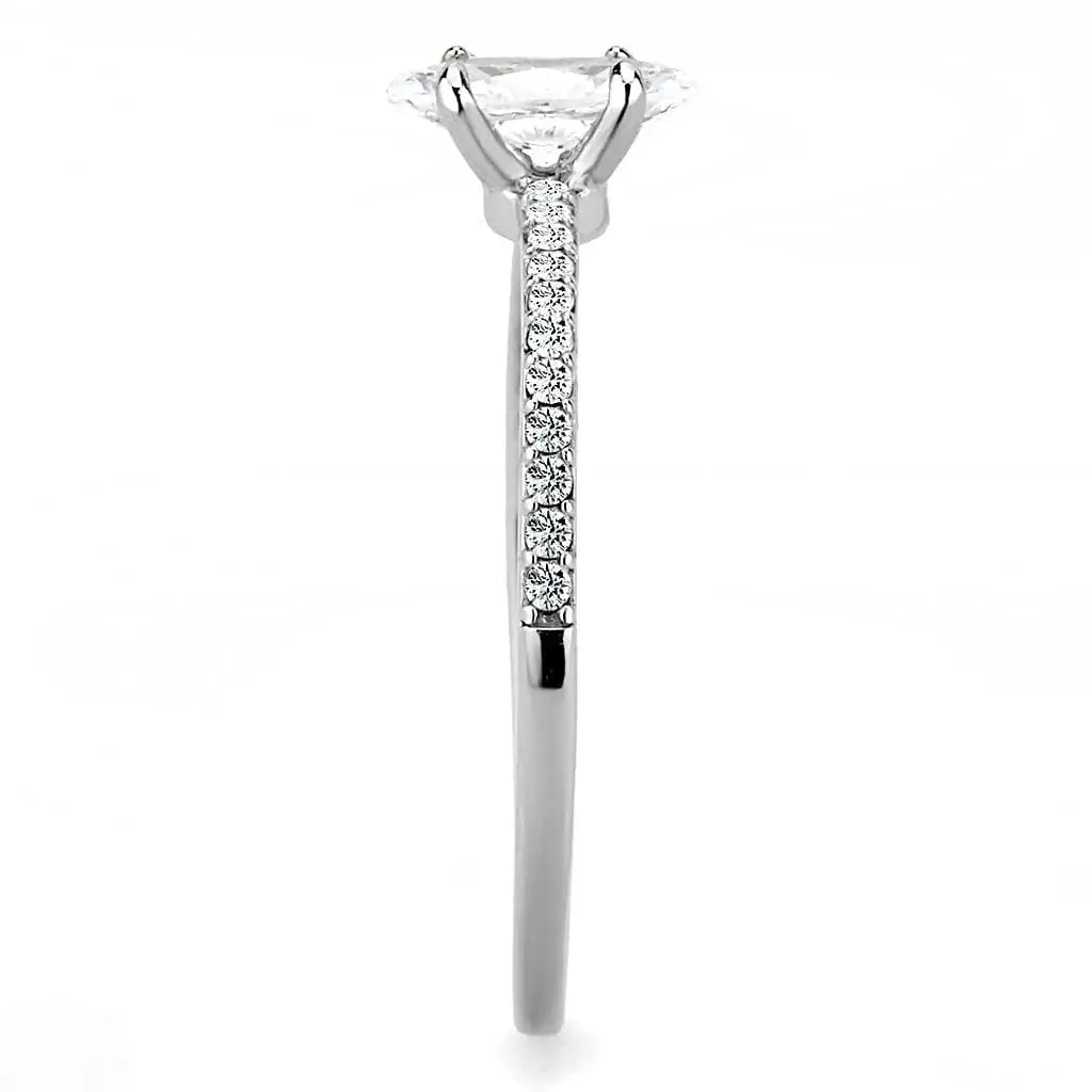 Alamode High polished (no plating) Stainless Steel Ring with Cubic in Clear - Alamode - Flyclothing LLC