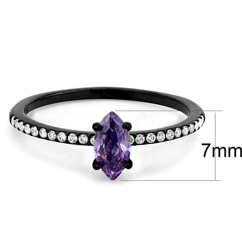 Alamode IP Black(Ion Plating) Stainless Steel Ring with AAA Grade CZ in Amethyst - Alamode - Flyclothing LLC
