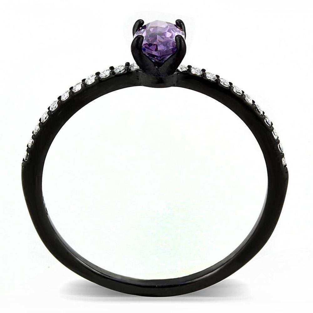 Alamode IP Black(Ion Plating) Stainless Steel Ring with AAA Grade CZ in Amethyst - Alamode - Flyclothing LLC