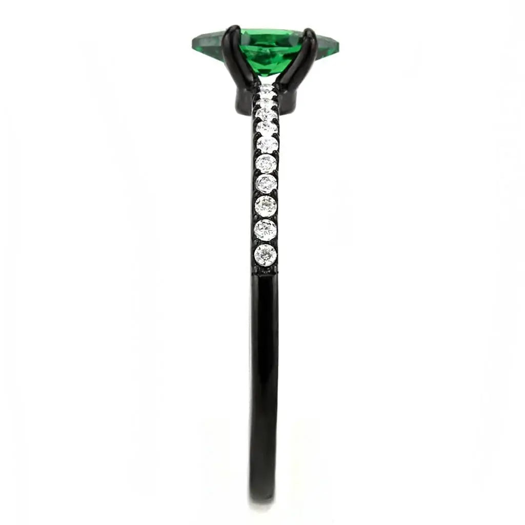 Alamode IP Black(Ion Plating) Stainless Steel Ring with AAA Grade CZ in Emerald - Alamode - Flyclothing LLC