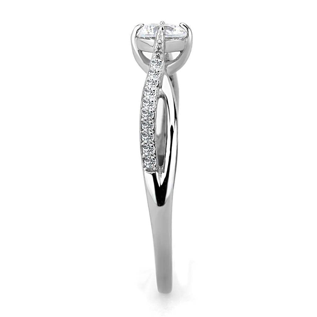 Alamode High polished (no plating) Stainless Steel Ring with AAA Grade CZ in Clear - Alamode - Flyclothing LLC