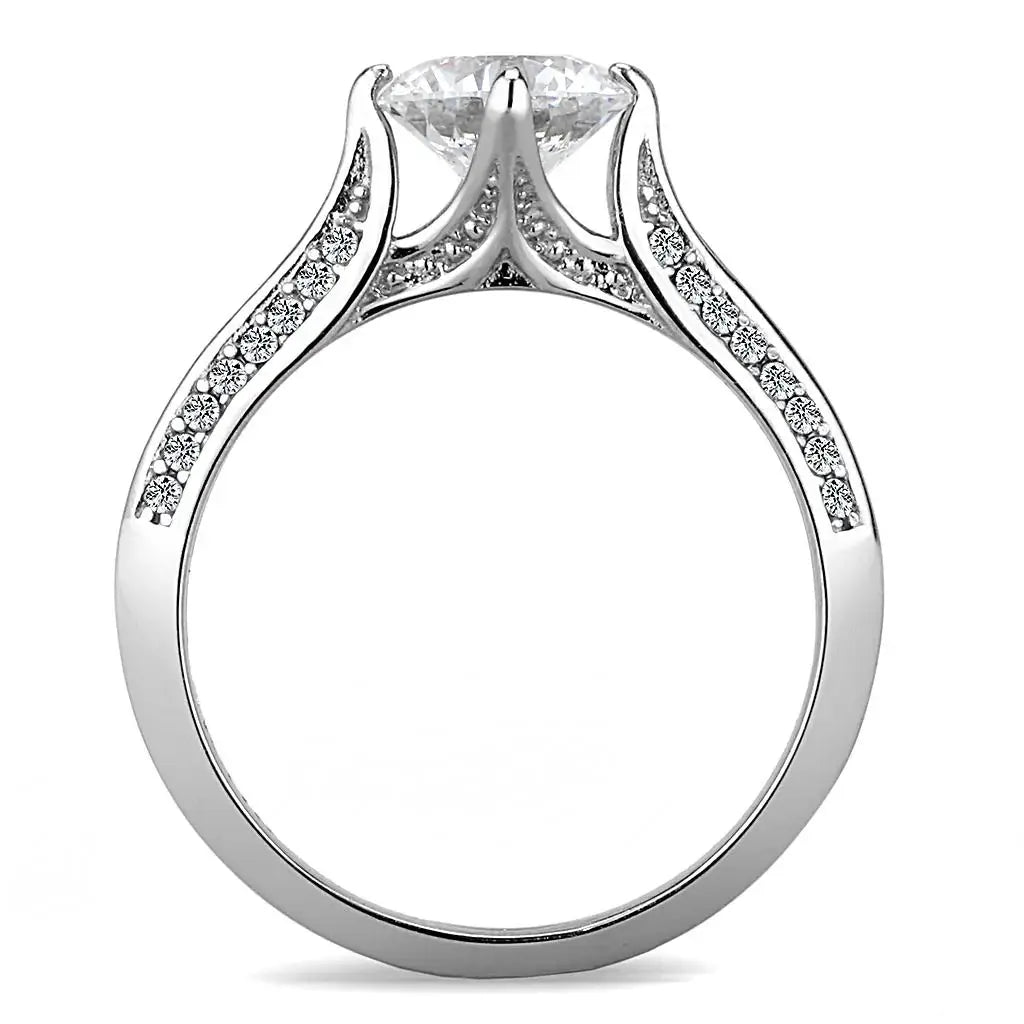 Alamode High polished (no plating) Stainless Steel Ring with AAA Grade CZ in Clear - Alamode - Flyclothing LLC