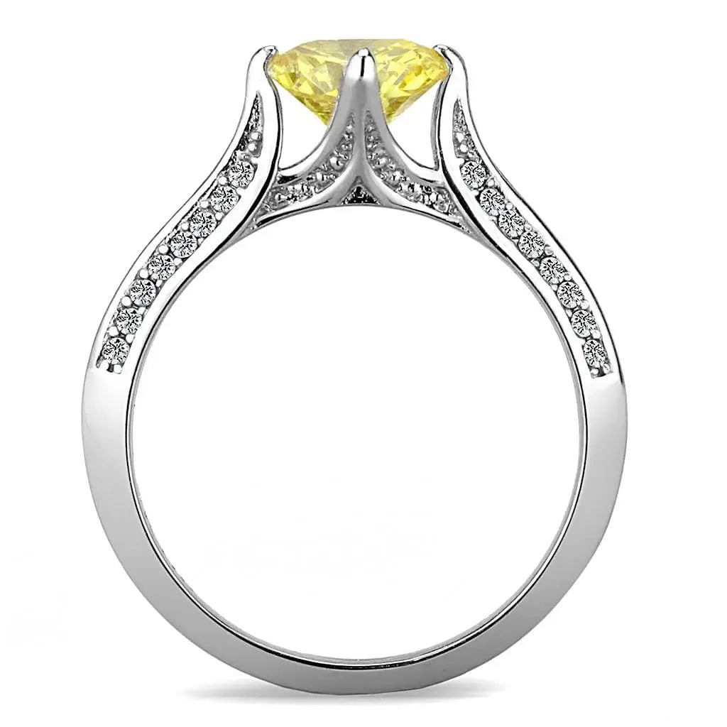 Alamode High polished (no plating) Stainless Steel Ring with AAA Grade CZ in Topaz - Alamode - Flyclothing LLC