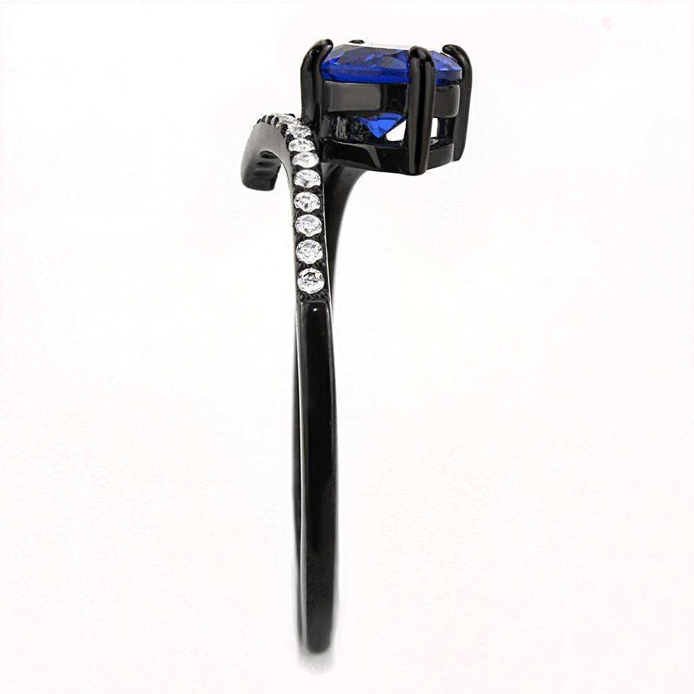 Alamode IP Black(Ion Plating) Stainless Steel Ring with Synthetic Spinel in London Blue - Alamode - Flyclothing LLC