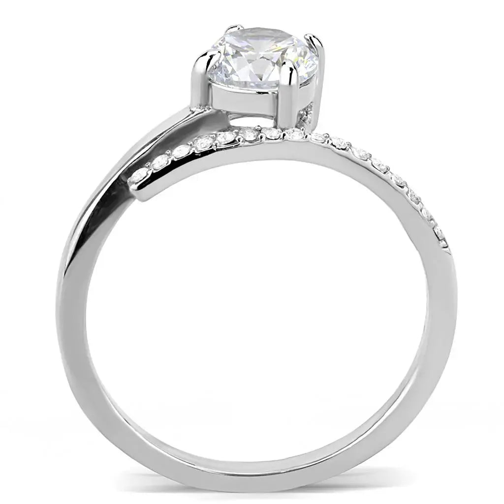 Alamode High polished (no plating) Stainless Steel Ring with AAA Grade CZ in Clear - Alamode - Flyclothing LLC