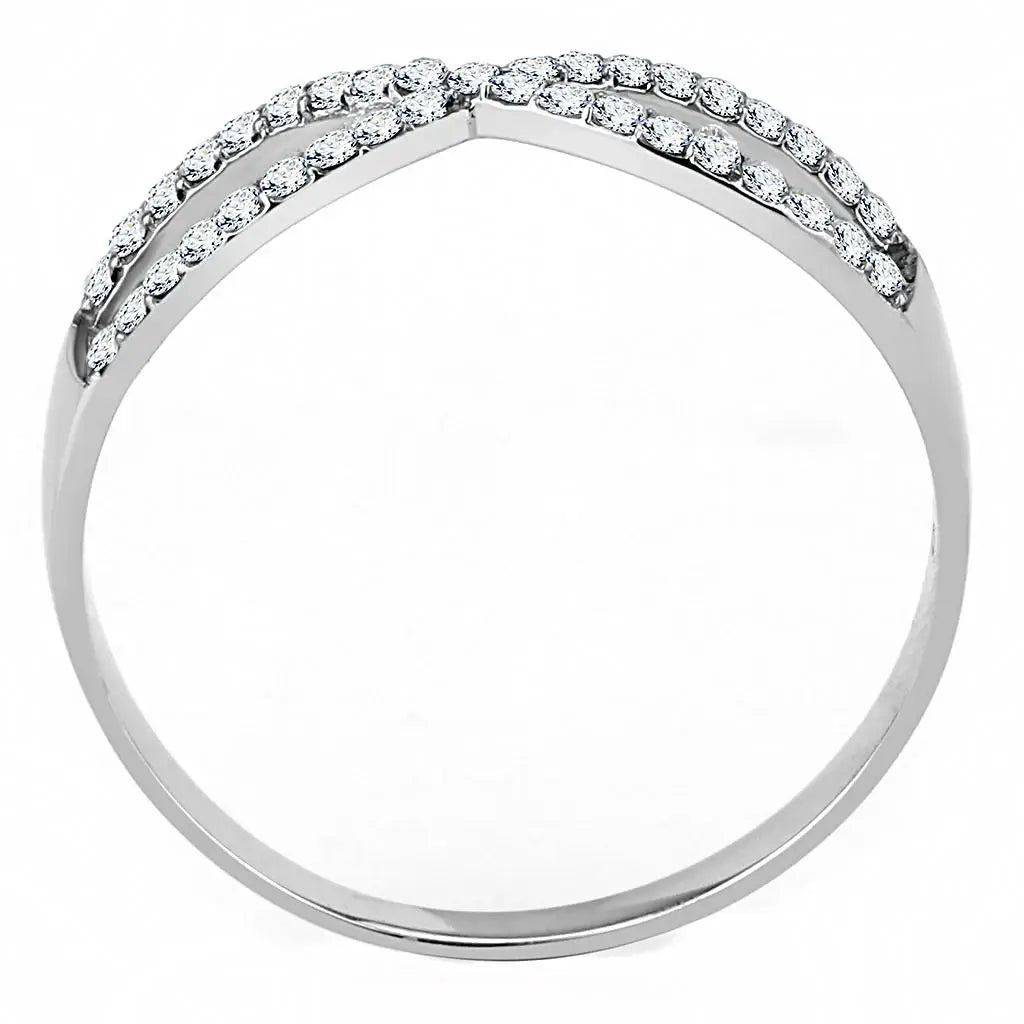 Alamode High polished (no plating) Stainless Steel Ring with AAA Grade CZ in Clear - Alamode - Flyclothing LLC