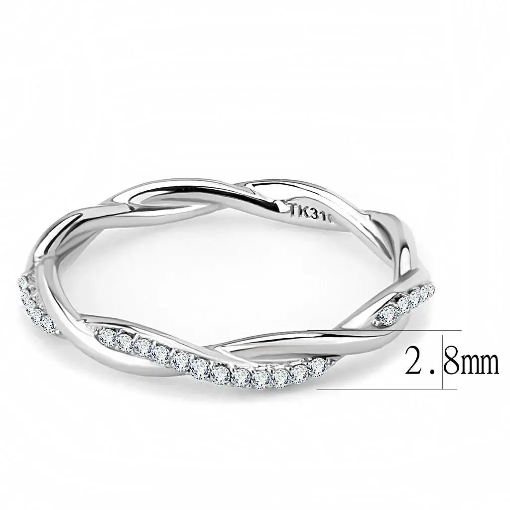 Alamode High polished (no plating) Stainless Steel Ring with AAA Grade CZ in Clear - Alamode - Flyclothing LLC