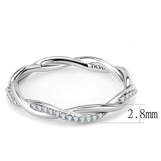 Alamode High polished (no plating) Stainless Steel Ring with AAA Grade CZ in Clear - Alamode - Flyclothing LLC